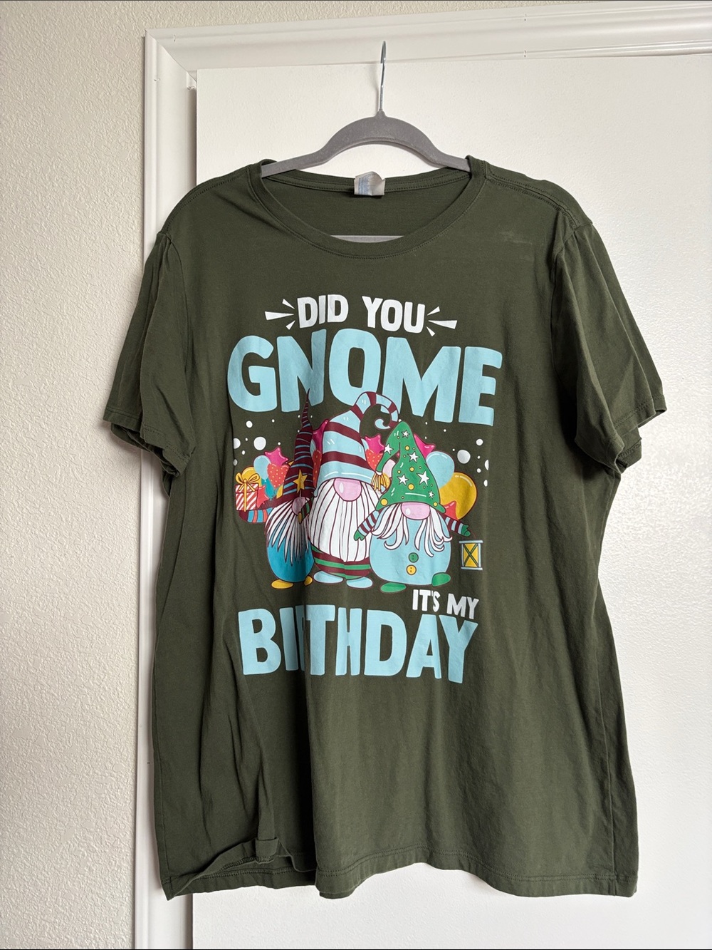 Port and Company Olive Green Crewneck Tee Did you Gnome it’s my Birthday